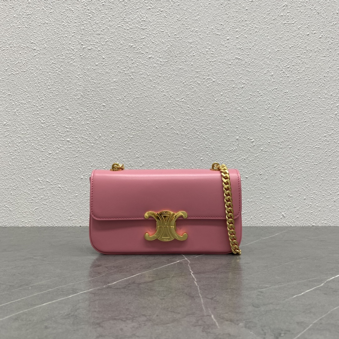 Celine Chain Shoulder Bag Claude In Shiny Calfskin Pink/Gold 197992